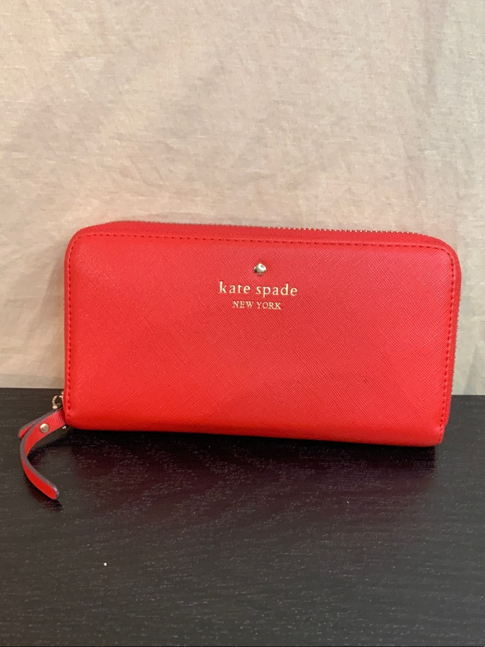 kate spade Red Saffiano Zip Wallet with Wristlet